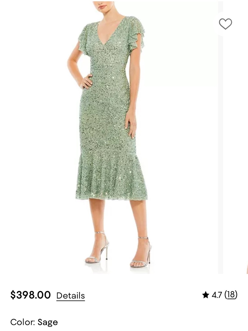 Mac Duggal Sage Green Sequin Midi Dress Flutter Trumpet Formal Brand New